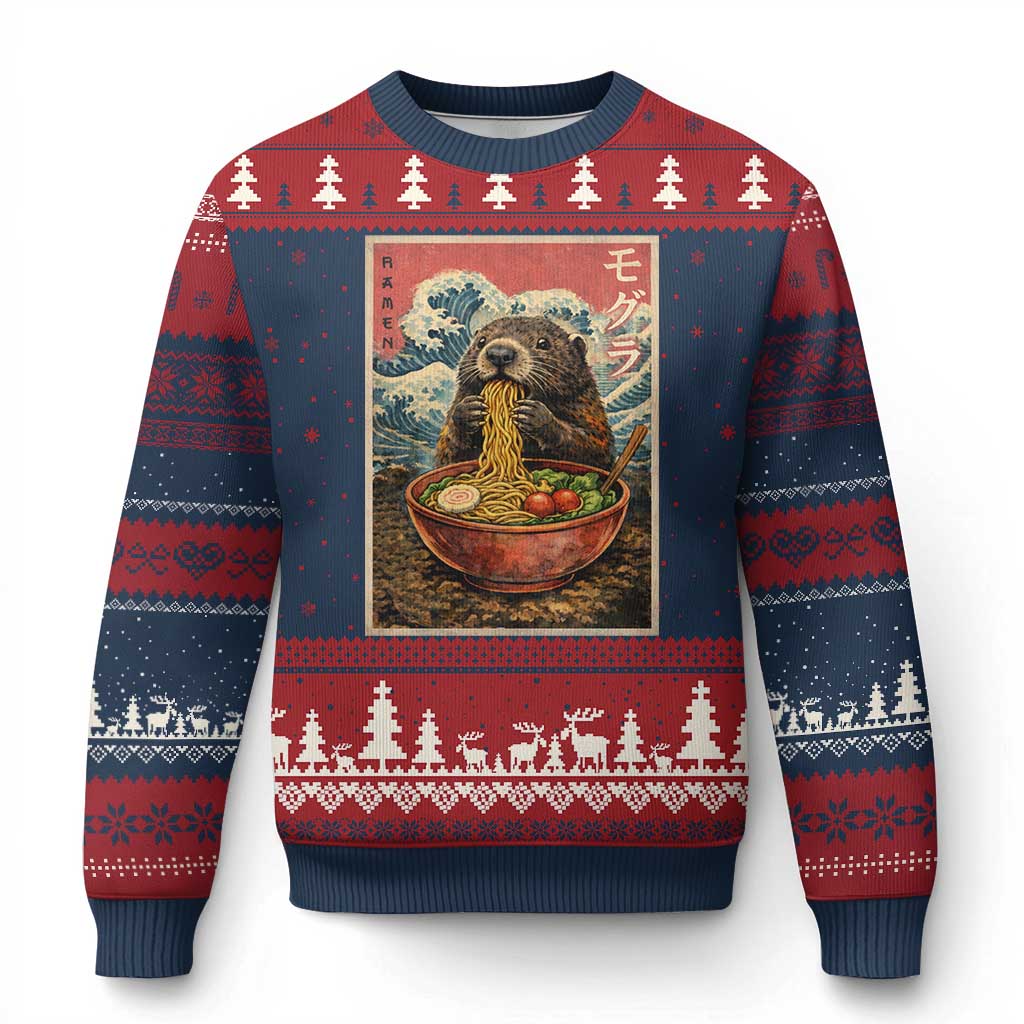 Japanese Groundhog Ramen Noodles Ugly Christmas Sweater Funny Kawaii Anime - Wonder Print Shop