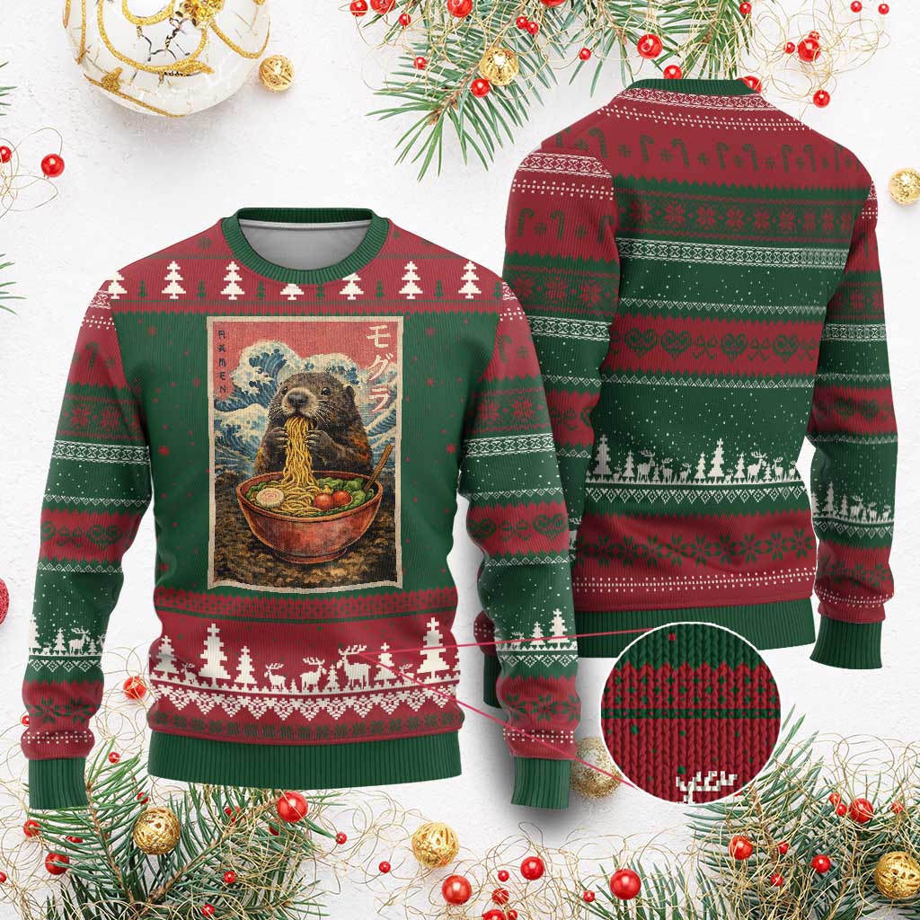 Japanese Groundhog Ramen Noodles Ugly Christmas Sweater Funny Kawaii Anime - Wonder Print Shop