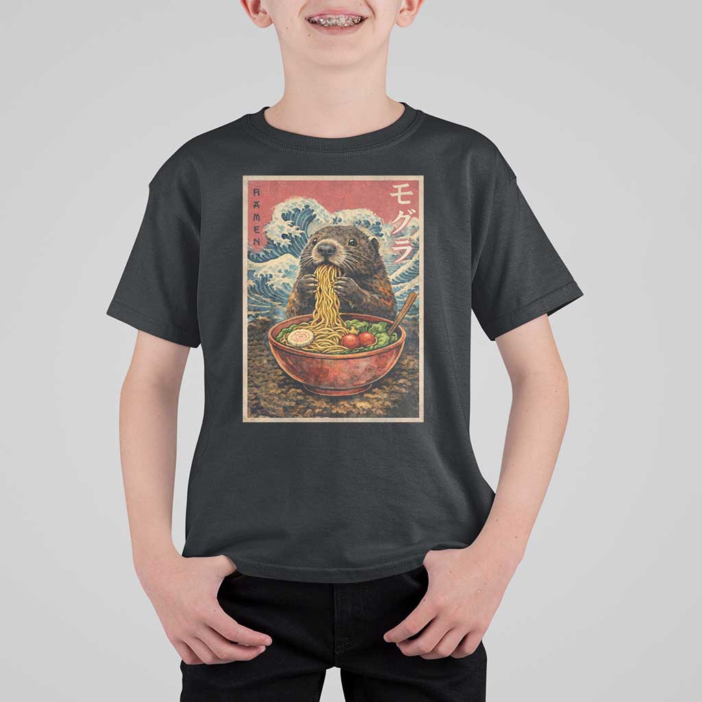Japanese Groundhog Ramen Noodles T Shirt For Kid Funny Kawaii Anime - Wonder Print Shop