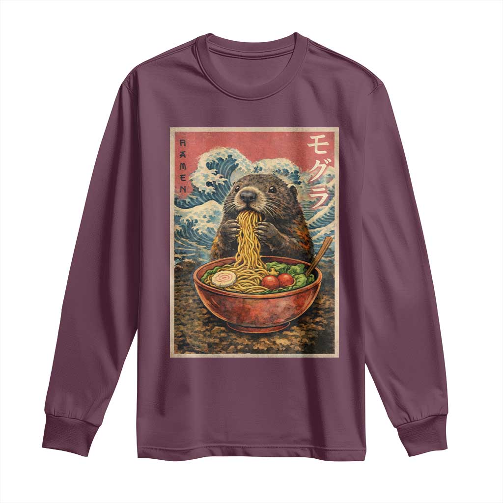 Japanese Groundhog Ramen Noodles Long Sleeve Shirt Funny Kawaii Anime - Wonder Print Shop