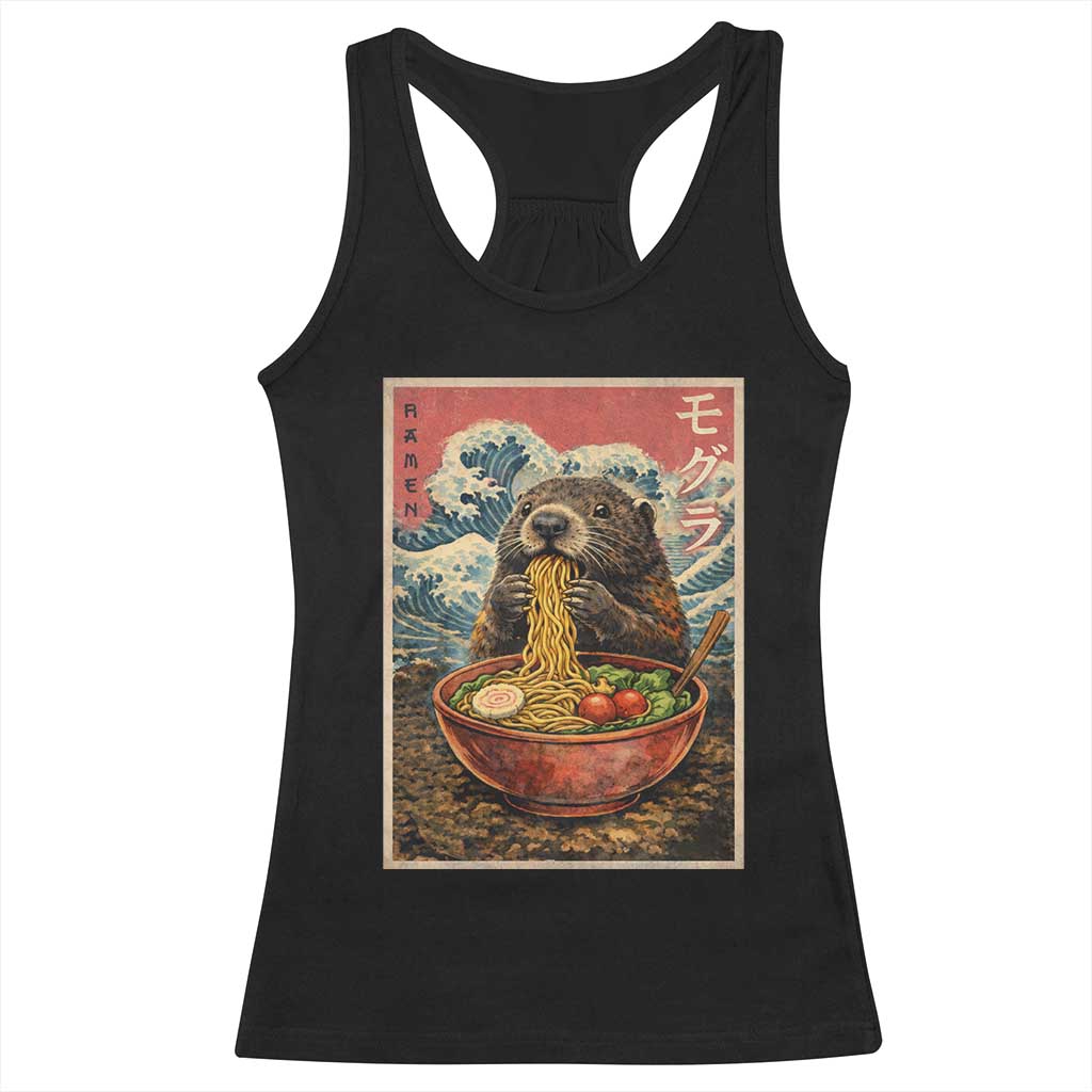 Japanese Groundhog Ramen Noodles Racerback Tank Top Funny Kawaii Anime - Wonder Print Shop