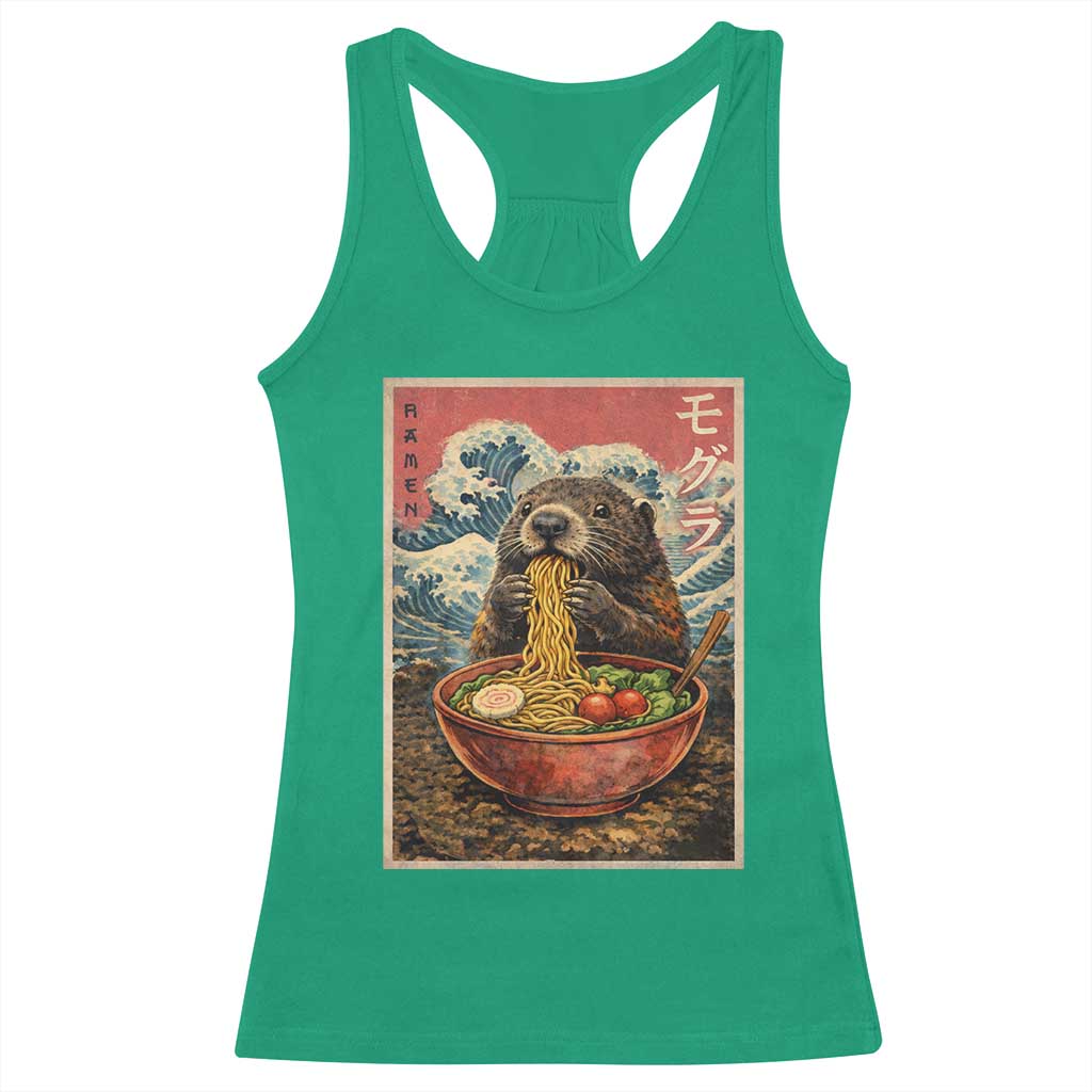 Japanese Groundhog Ramen Noodles Racerback Tank Top Funny Kawaii Anime - Wonder Print Shop