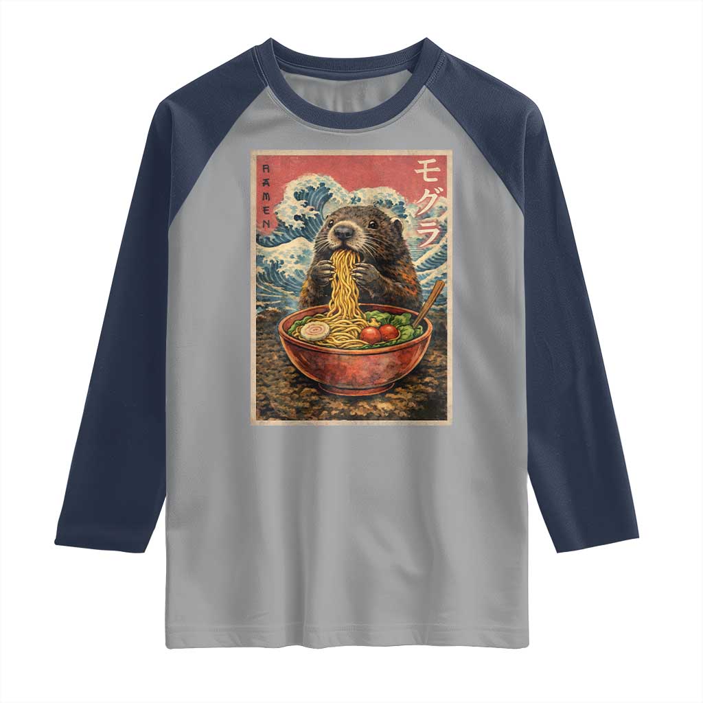Japanese Groundhog Ramen Noodles Raglan Shirt Funny Kawaii Anime - Wonder Print Shop