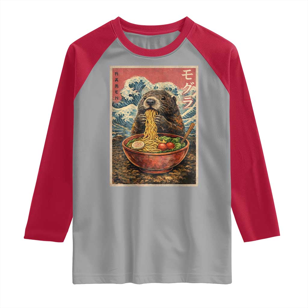 Japanese Groundhog Ramen Noodles Raglan Shirt Funny Kawaii Anime - Wonder Print Shop