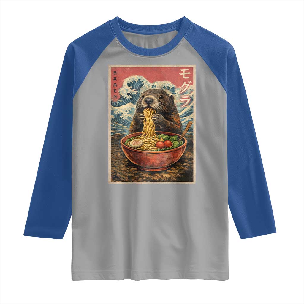 Japanese Groundhog Ramen Noodles Raglan Shirt Funny Kawaii Anime - Wonder Print Shop