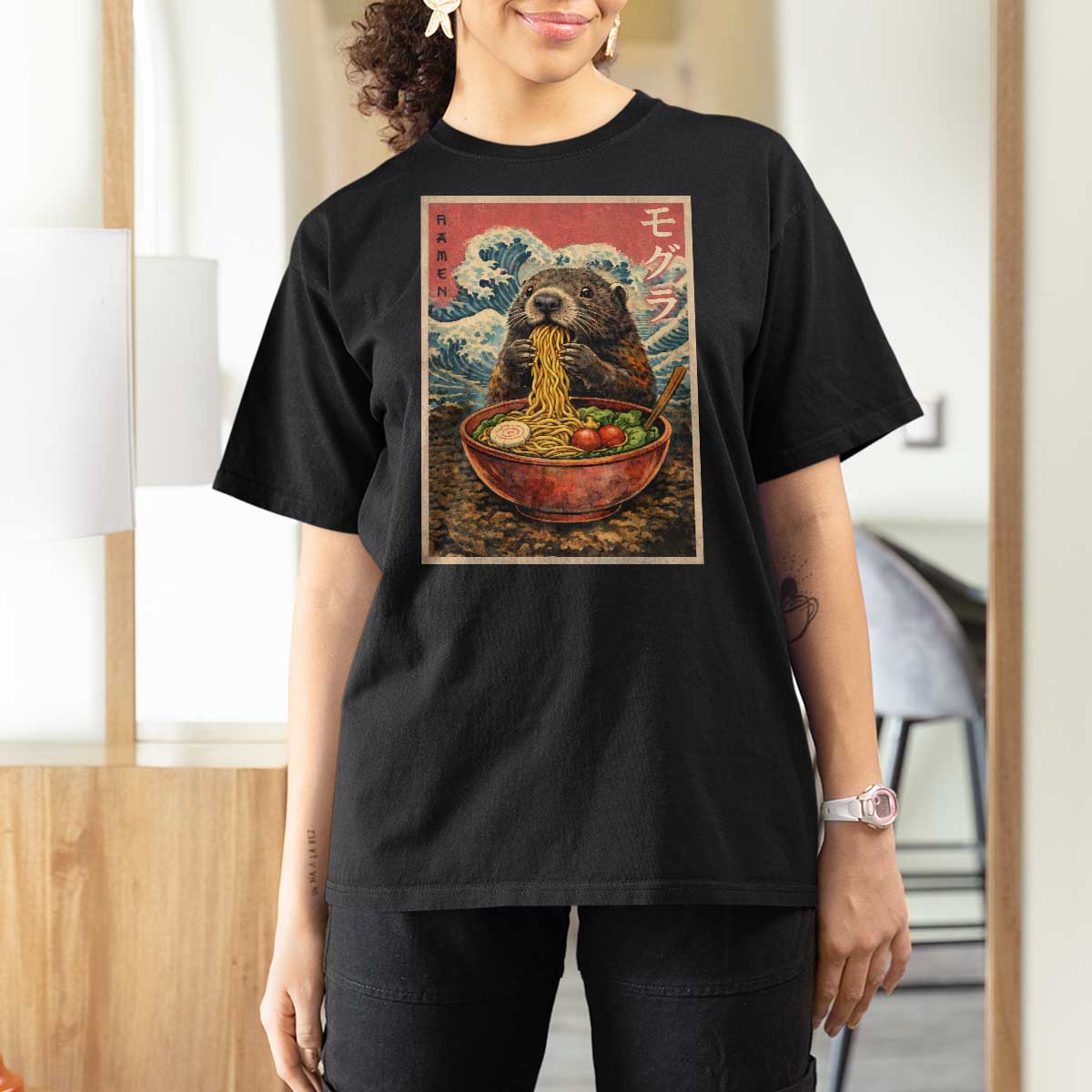 Japanese Groundhog Ramen Noodles T Shirt For Women Funny Kawaii Anime - Wonder Print Shop
