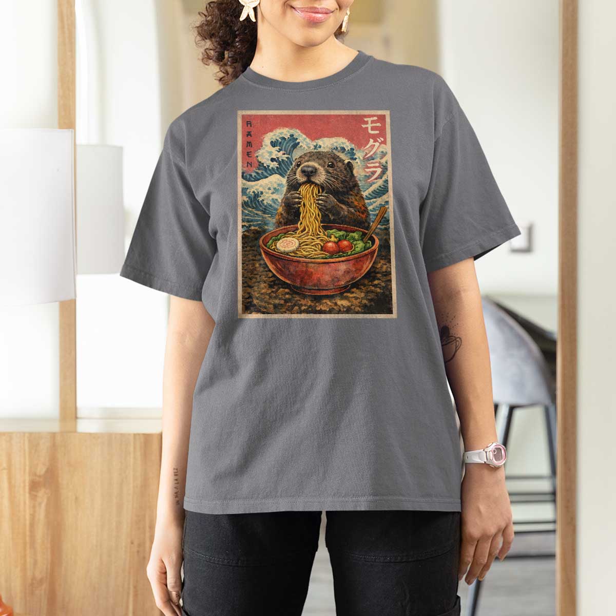 Japanese Groundhog Ramen Noodles T Shirt For Women Funny Kawaii Anime - Wonder Print Shop
