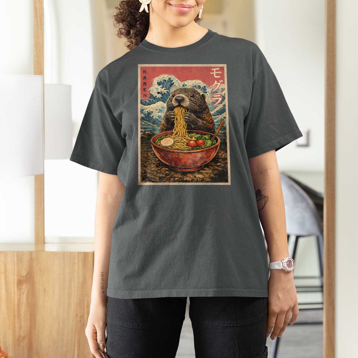 Japanese Groundhog Ramen Noodles T Shirt For Women Funny Kawaii Anime - Wonder Print Shop