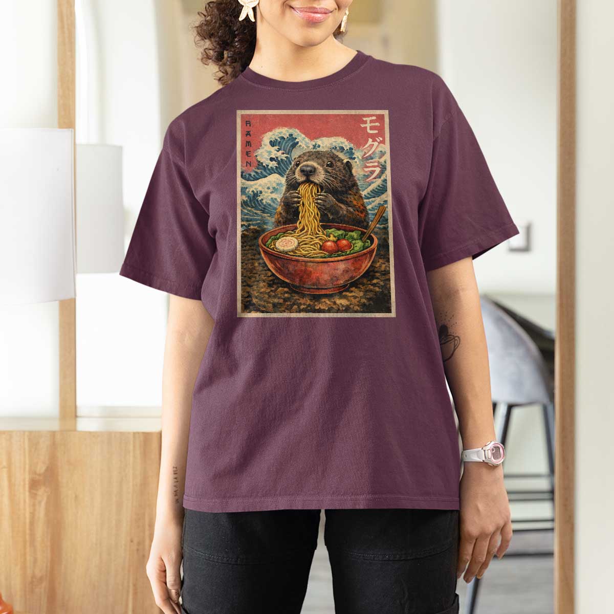 Japanese Groundhog Ramen Noodles T Shirt For Women Funny Kawaii Anime - Wonder Print Shop