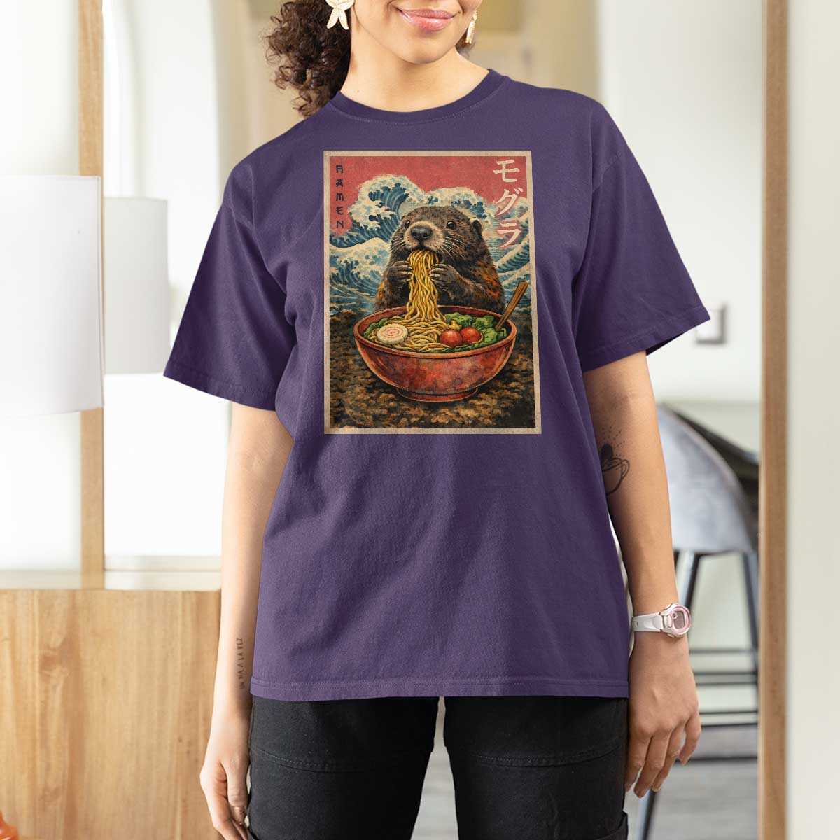 Japanese Groundhog Ramen Noodles T Shirt For Women Funny Kawaii Anime - Wonder Print Shop