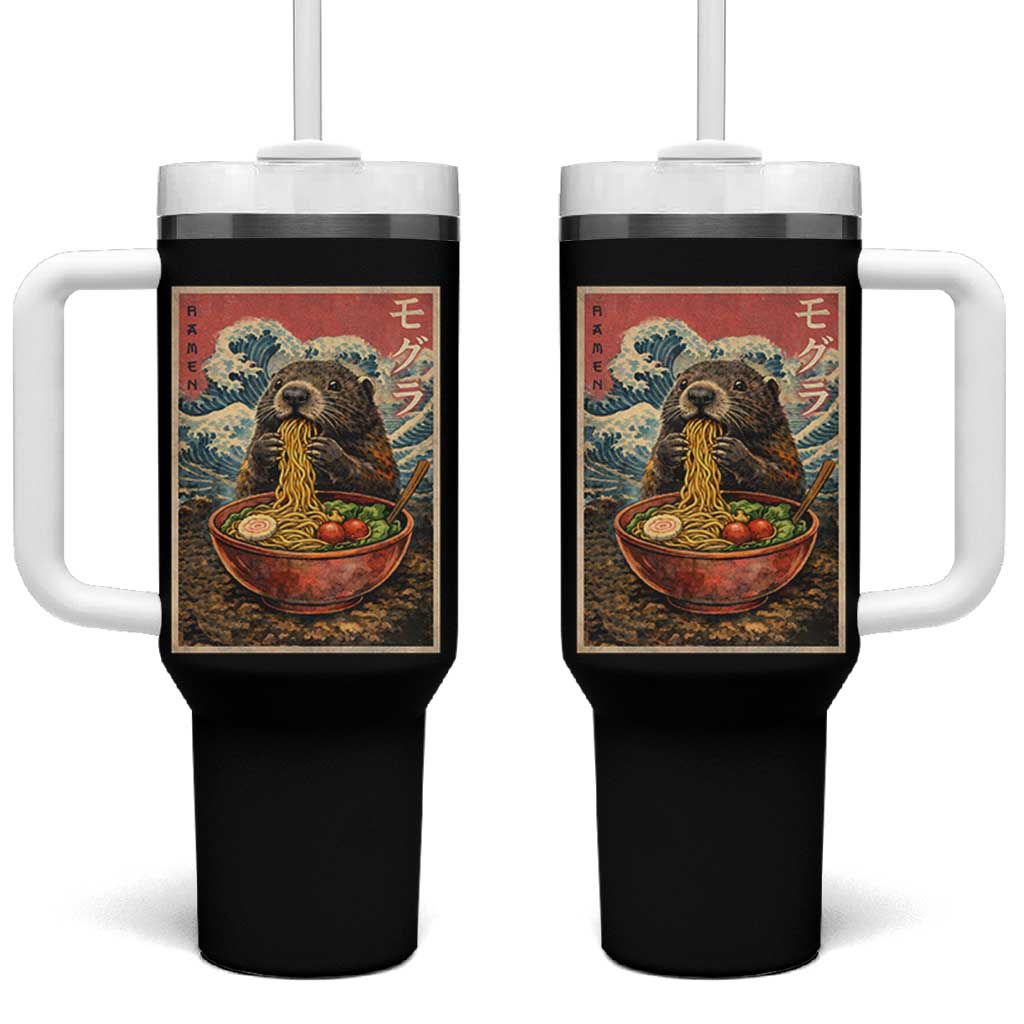 Japanese Groundhog Ramen Noodles Tumbler With Handle Funny Kawaii Anime - Wonder Print Shop