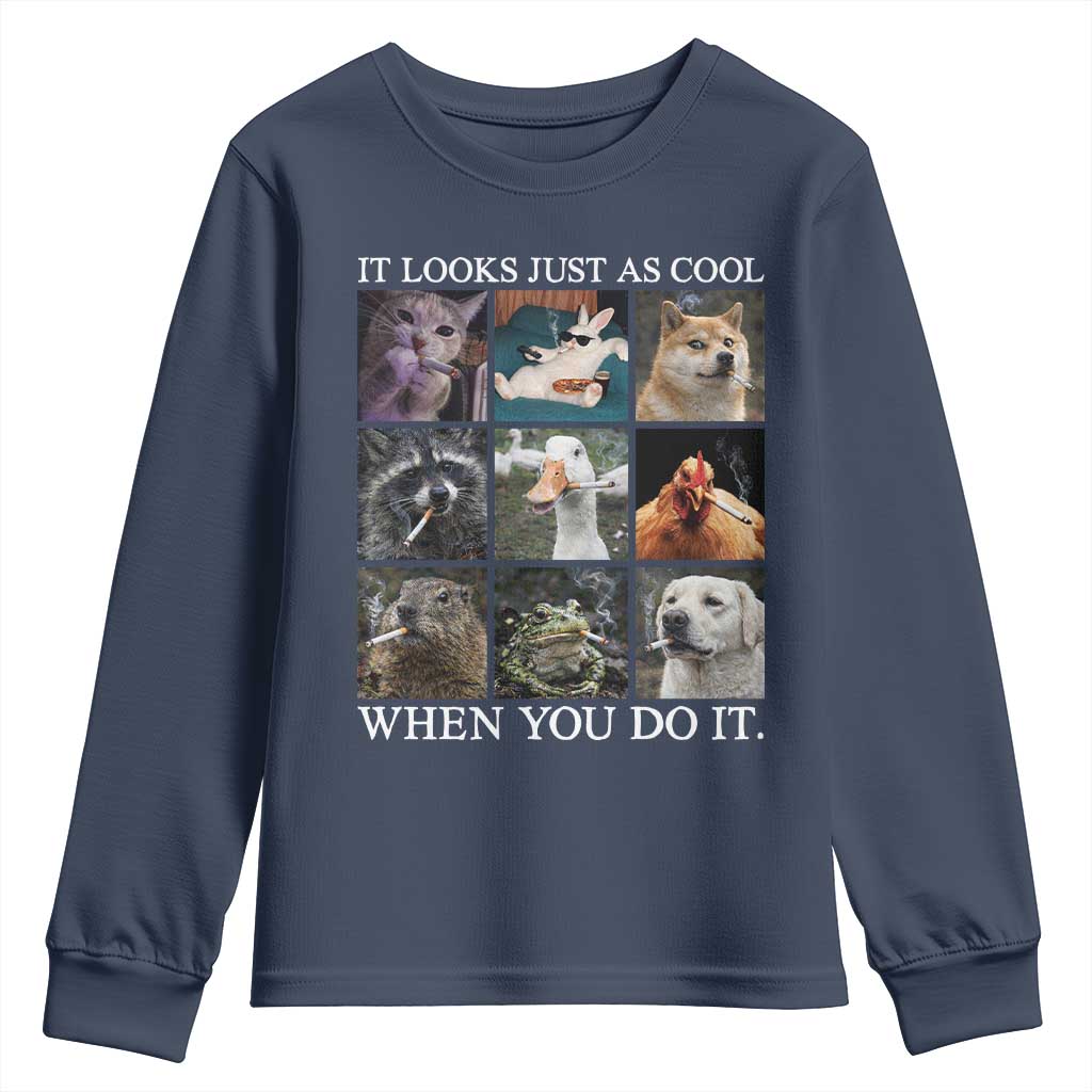Animals Smoking Cigarettes Meme Youth Sweatshirt It Looks Just as Cool When You Do It - Wonder Print Shop