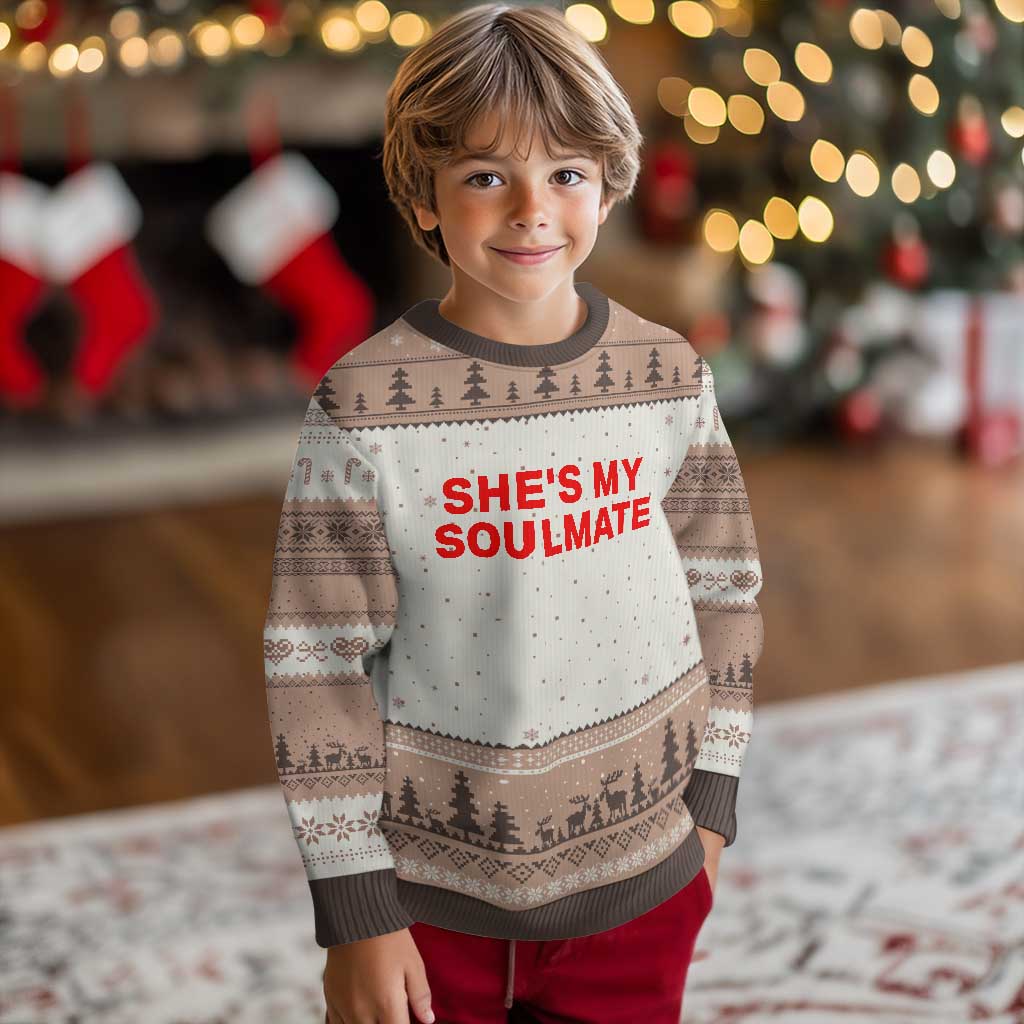 Funny Couple Matching Ugly Christmas Sweater She's My Soulmate I Don't Know Him Couples - Wonder Print Shop