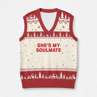 Funny Couple Matching V-Neck Knit Sweater Vest She's My Soulmate I Don't Know Him Couples - Wonder Print Shop