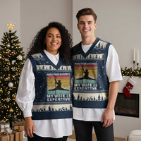 Sarcastic Husband V-Neck Knit Sweater Vest Retro Mind Your Business My Wife Is Expensive - Wonder Print Shop