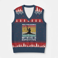 Sarcastic Husband V-Neck Knit Sweater Vest Retro Mind Your Business My Wife Is Expensive - Wonder Print Shop