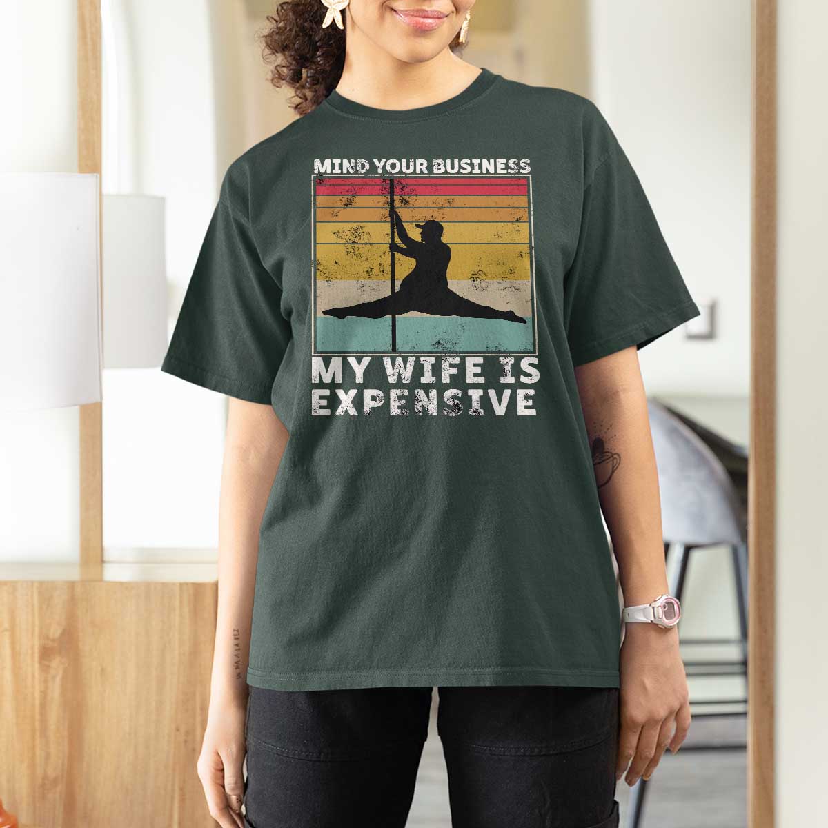 Sarcastic Husband T Shirt For Women Retro Mind Your Business My Wife Is Expensive - Wonder Print Shop