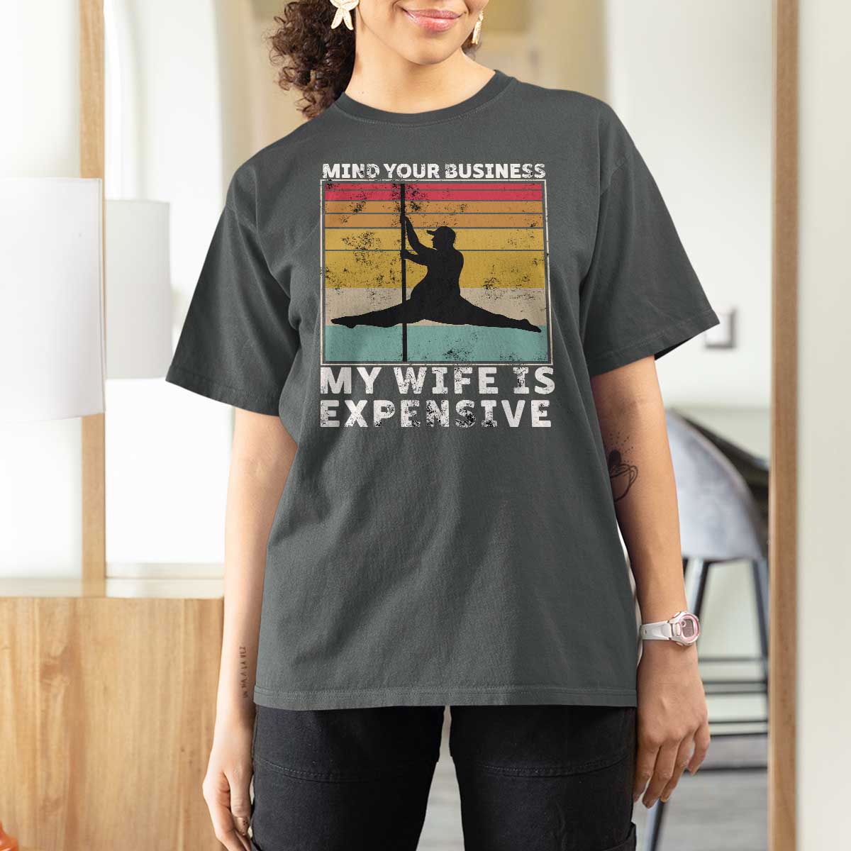 Sarcastic Husband T Shirt For Women Retro Mind Your Business My Wife Is Expensive - Wonder Print Shop