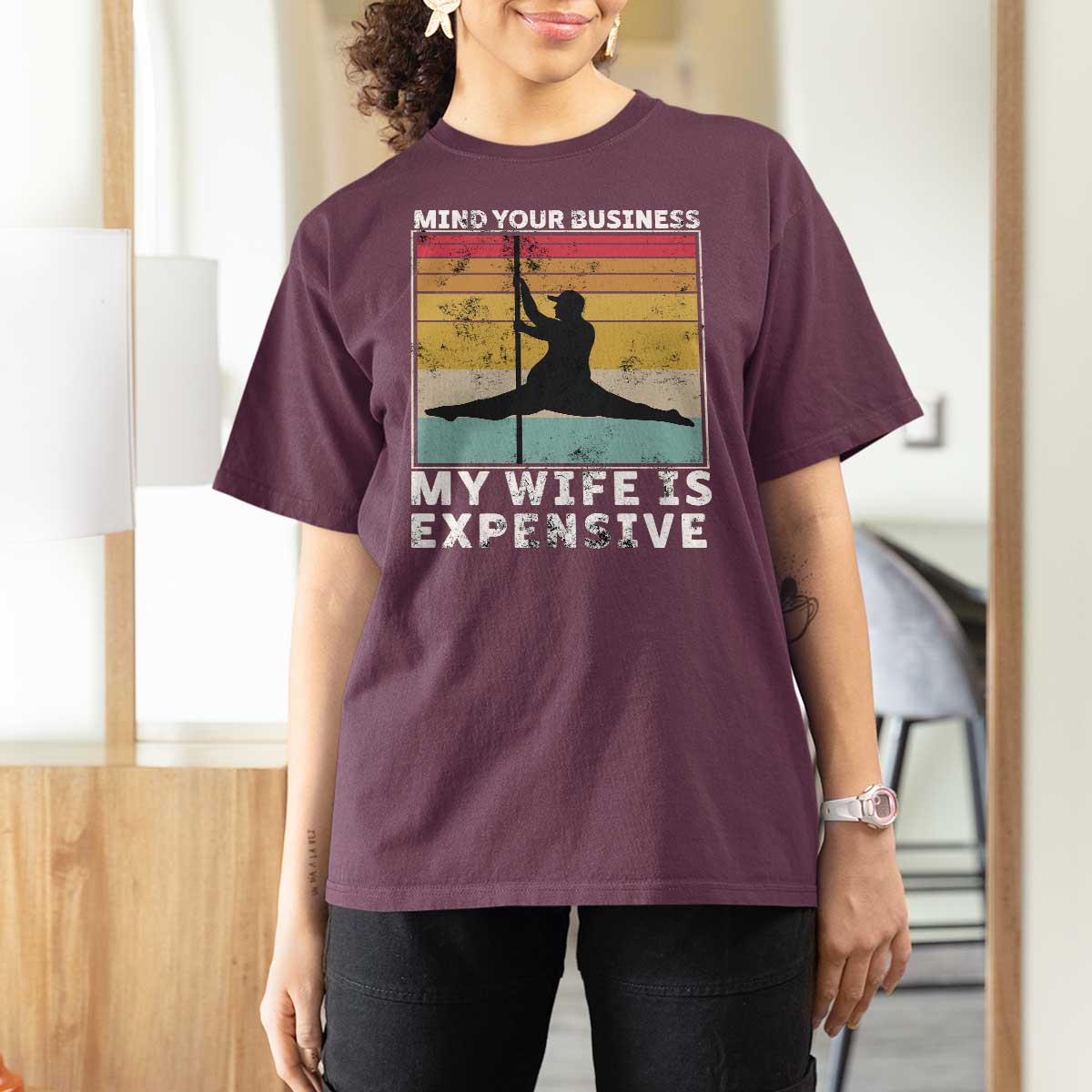 Sarcastic Husband T Shirt For Women Retro Mind Your Business My Wife Is Expensive - Wonder Print Shop