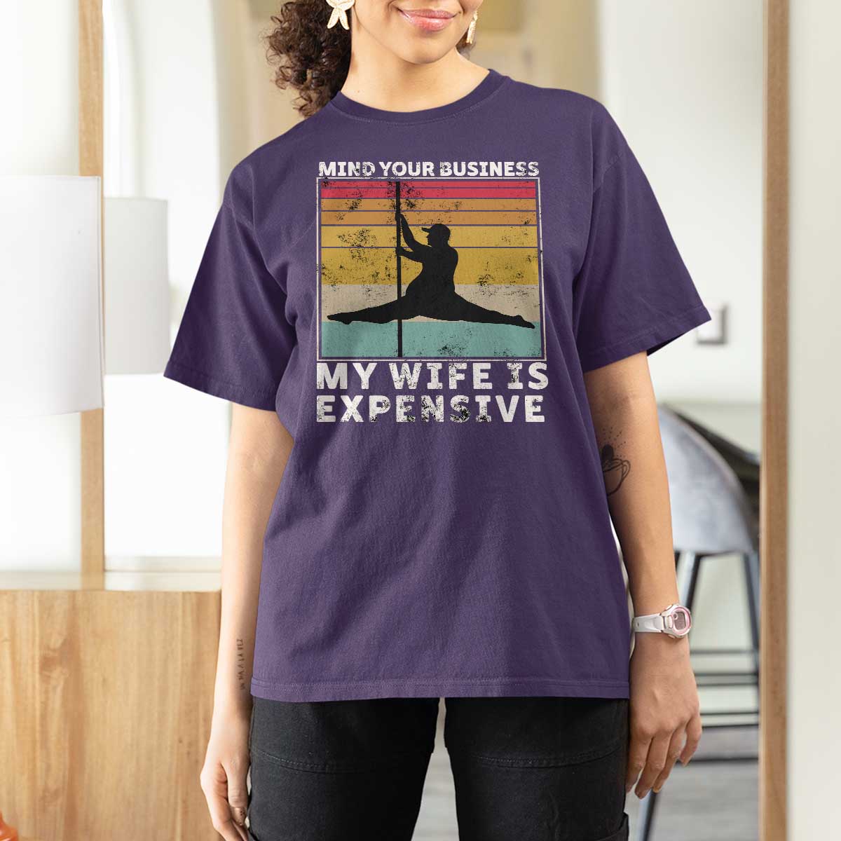 Sarcastic Husband T Shirt For Women Retro Mind Your Business My Wife Is Expensive - Wonder Print Shop