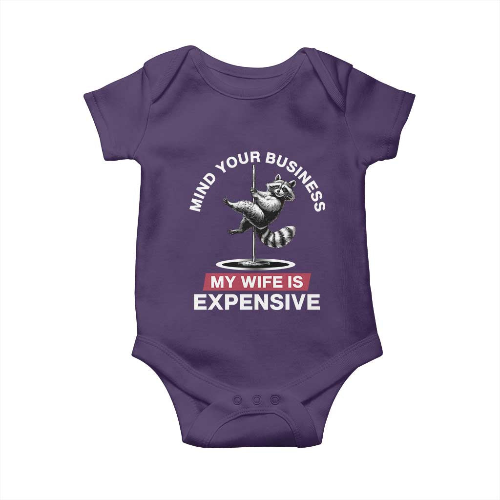 Sarcastic Husband Baby Onesie Mind Your Business My Wife Is Expensive Raccoon - Wonder Print Shop