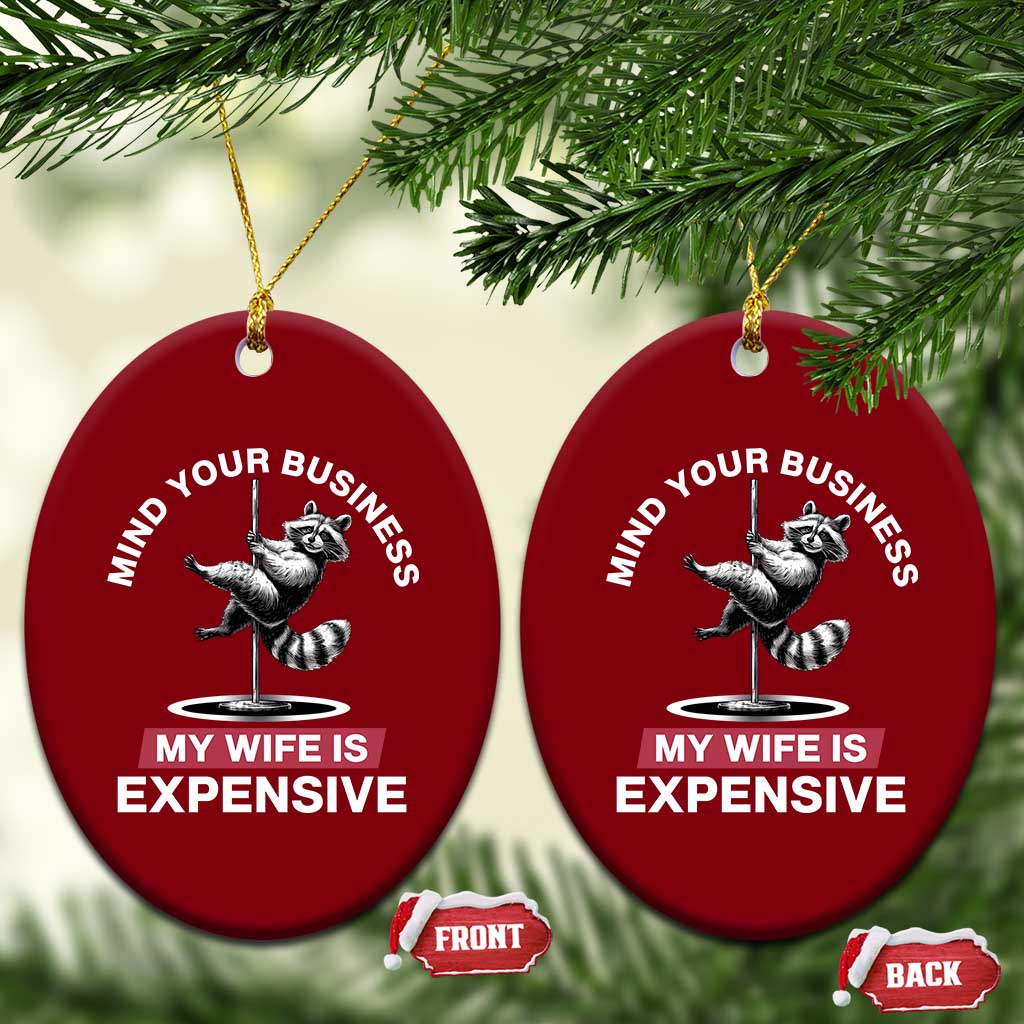 Sarcastic Husband Ceramic Ornament Mind Your Business My Wife Is Expensive Raccoon - Wonder Print Shop