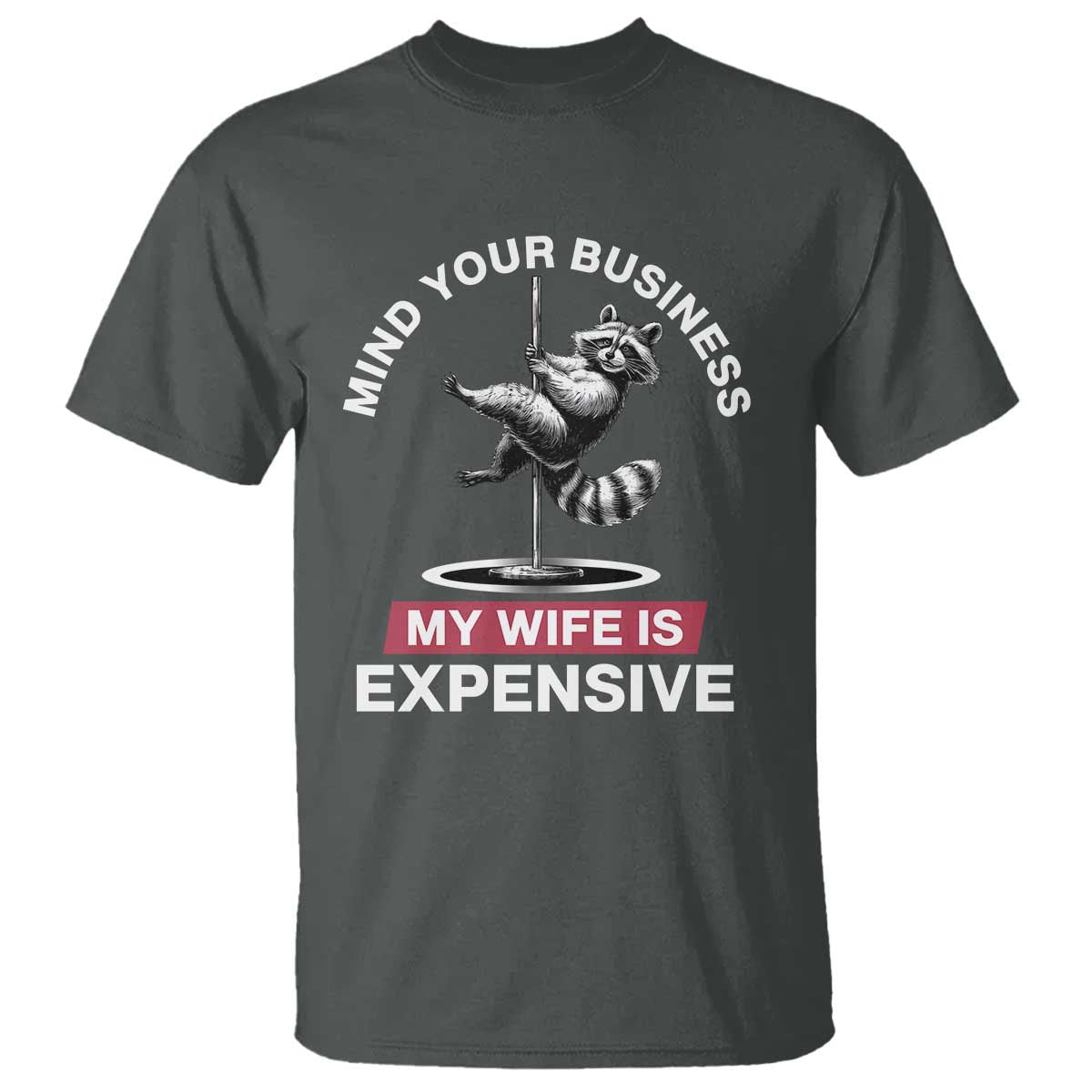 Sarcastic Husband T Shirt Mind Your Business My Wife Is Expensive Raccoon - Wonder Print Shop