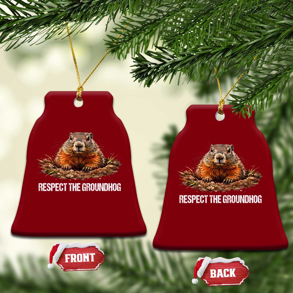 Respect The Groundhog Ceramic Ornament Funny Woodchuck - Wonder Print Shop