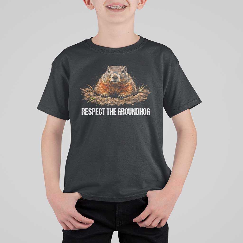Respect The Groundhog T Shirt For Kid Funny Woodchuck - Wonder Print Shop