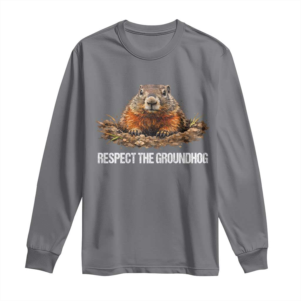 Respect The Groundhog Long Sleeve Shirt Funny Woodchuck - Wonder Print Shop