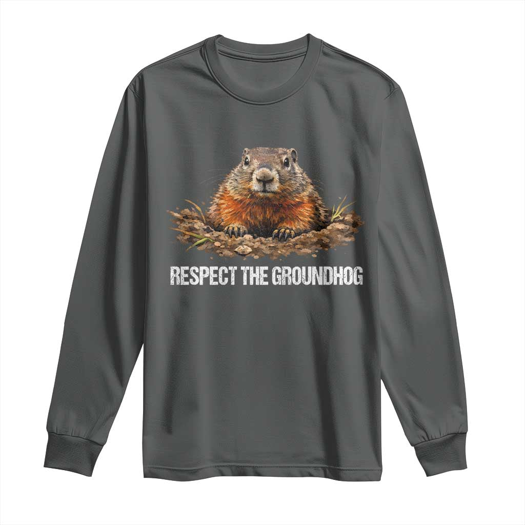 Respect The Groundhog Long Sleeve Shirt Funny Woodchuck - Wonder Print Shop