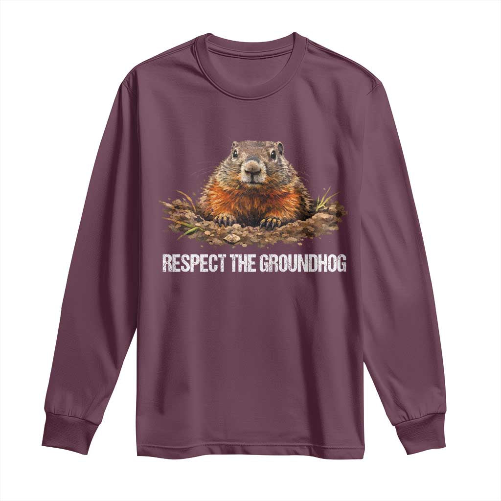 Respect The Groundhog Long Sleeve Shirt Funny Woodchuck - Wonder Print Shop