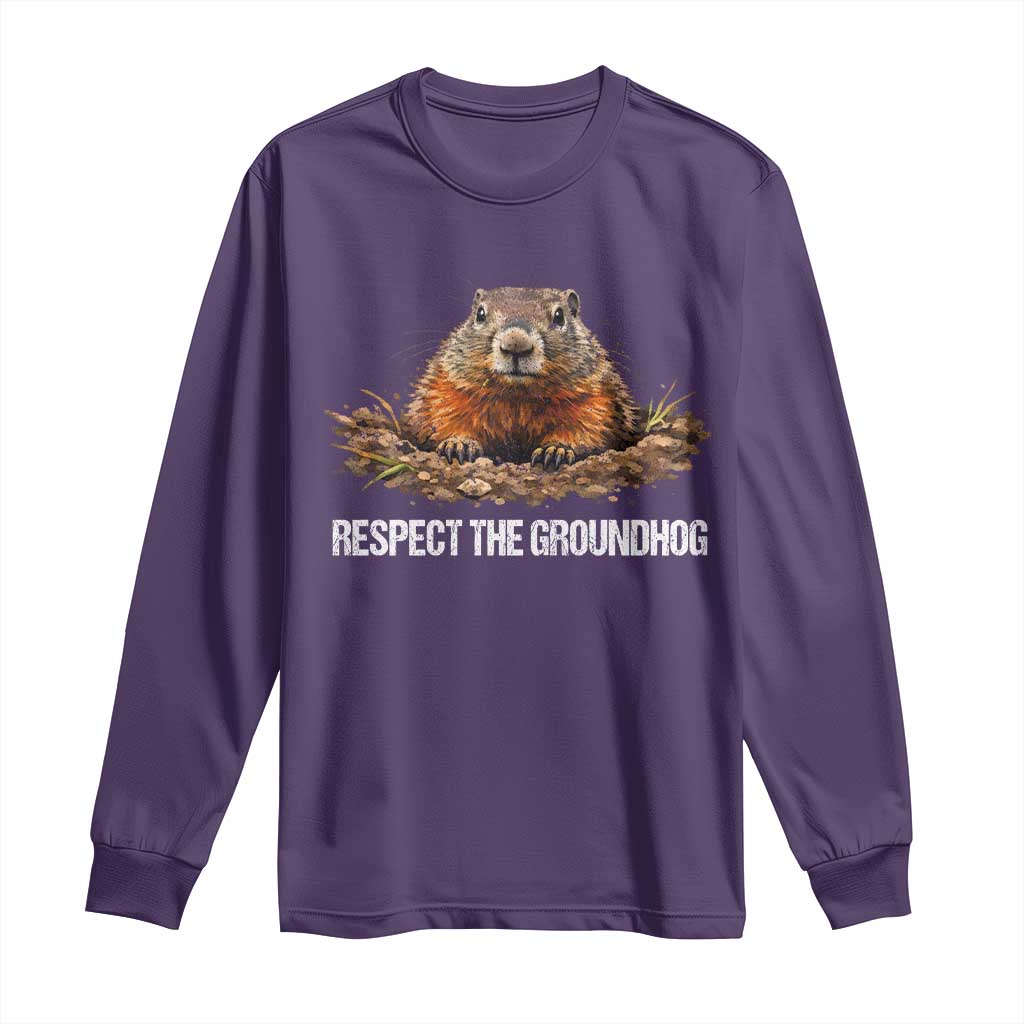 Respect The Groundhog Long Sleeve Shirt Funny Woodchuck - Wonder Print Shop
