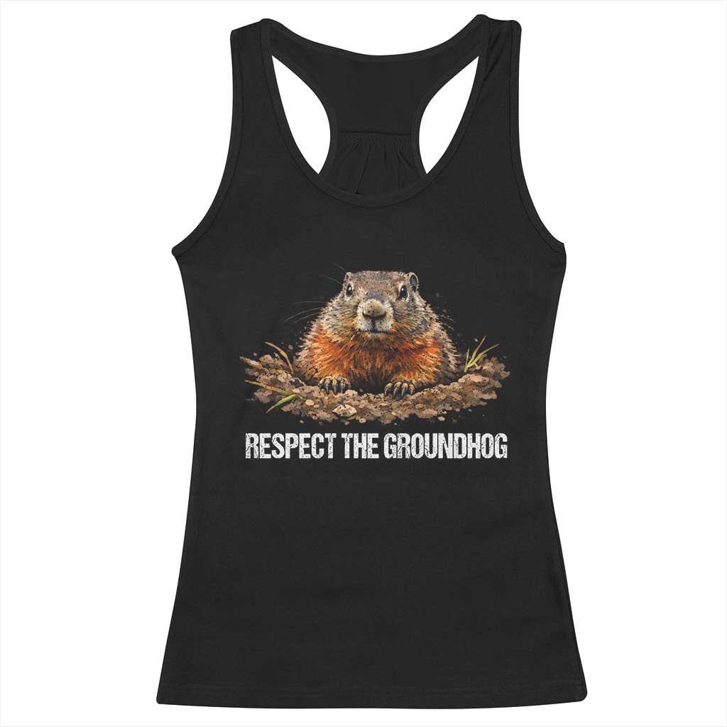 Respect The Groundhog Racerback Tank Top Funny Woodchuck - Wonder Print Shop