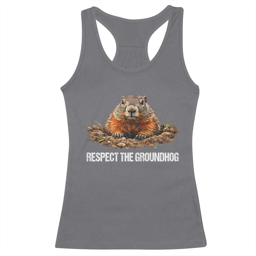 Respect The Groundhog Racerback Tank Top Funny Woodchuck - Wonder Print Shop