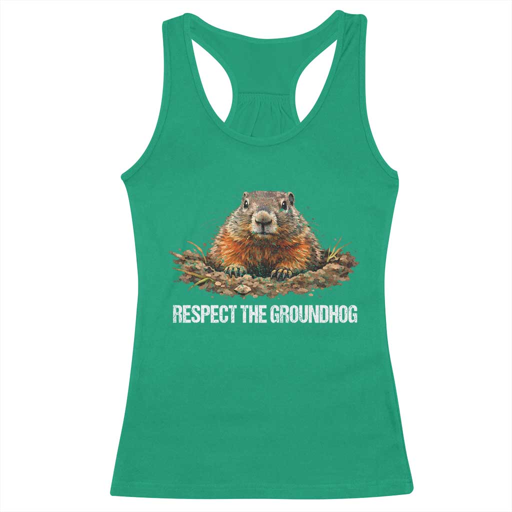 Respect The Groundhog Racerback Tank Top Funny Woodchuck - Wonder Print Shop