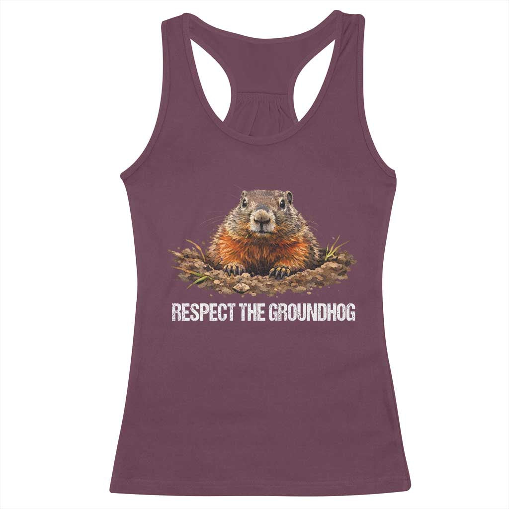 Respect The Groundhog Racerback Tank Top Funny Woodchuck - Wonder Print Shop