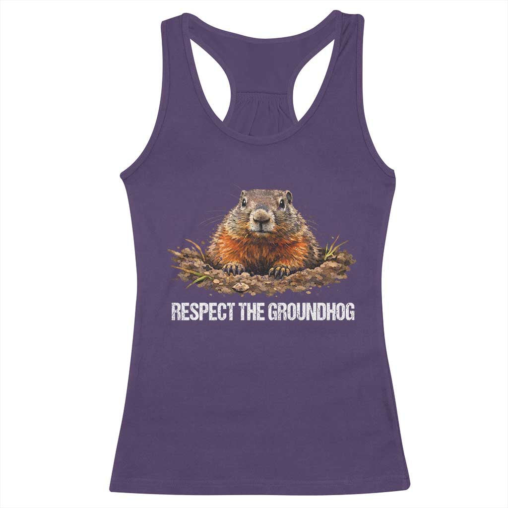 Respect The Groundhog Racerback Tank Top Funny Woodchuck - Wonder Print Shop