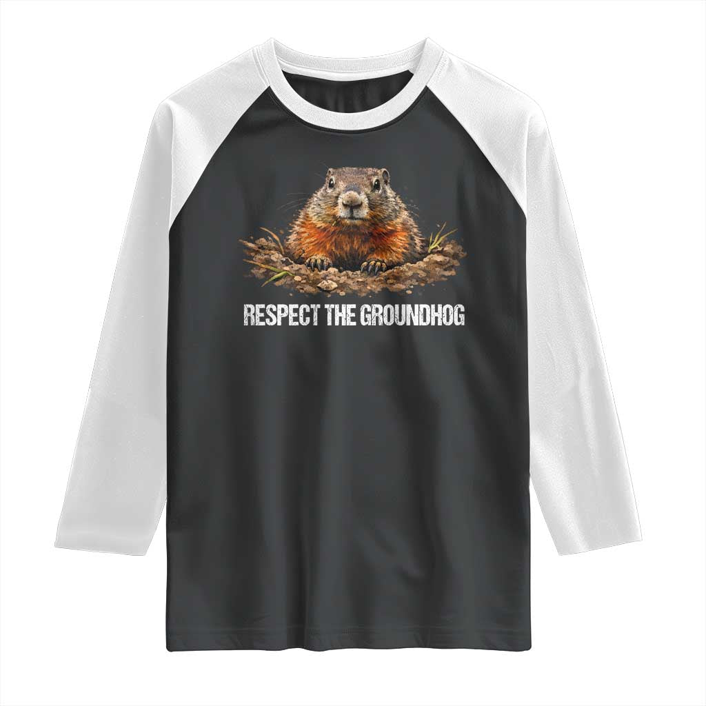 Respect The Groundhog Raglan Shirt Funny Woodchuck - Wonder Print Shop