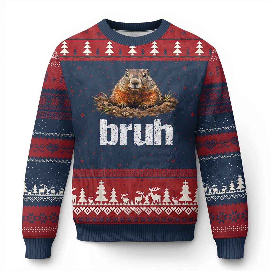 Funny Groundhog Ugly Christmas Sweater Ground Hog Meme Lover Bruh Groundhog Day - Wonder Print Shop