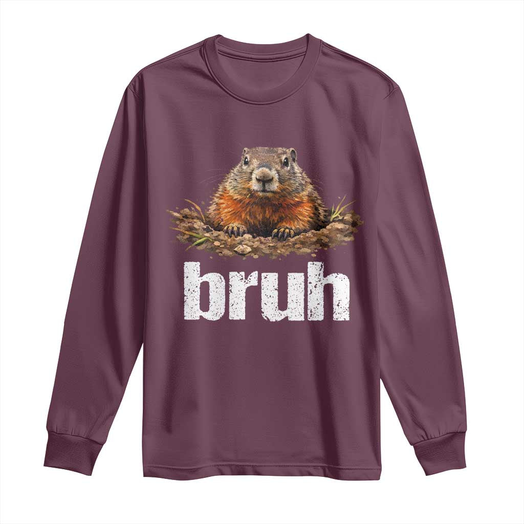 Funny Groundhog Long Sleeve Shirt Ground Hog Meme Lover Bruh Groundhog Day - Wonder Print Shop