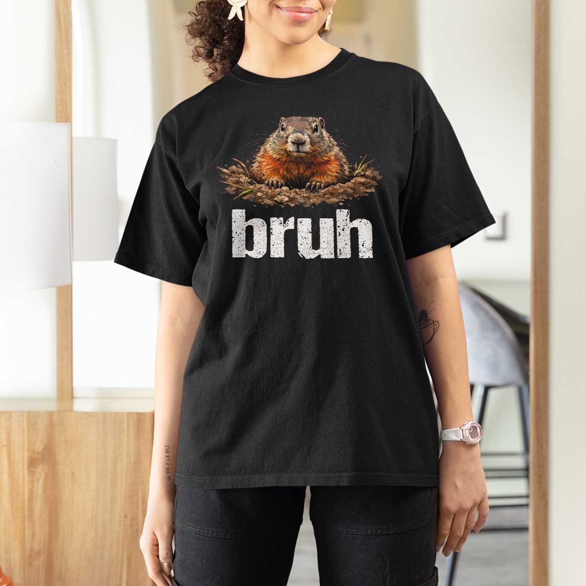 Funny Groundhog T Shirt For Women Ground Hog Meme Lover Bruh Groundhog Day - Wonder Print Shop