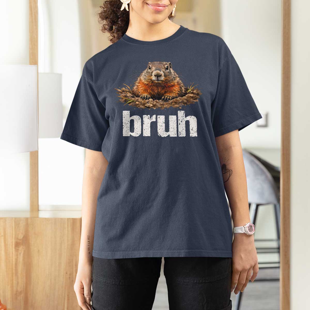 Funny Groundhog T Shirt For Women Ground Hog Meme Lover Bruh Groundhog Day - Wonder Print Shop