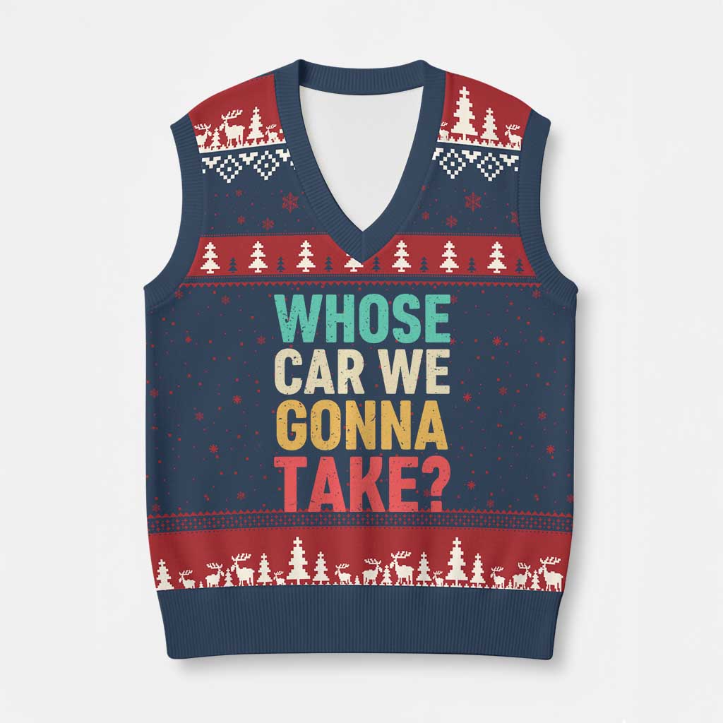 Whose Car We Gonna Take Meme Retro V-Neck Knit Sweater Vest