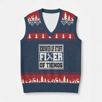 Knower Of Stuff Fixer Of Things V-Neck Knit Sweater Vest Funny Handyman Dad Husband Fathers Day Gift