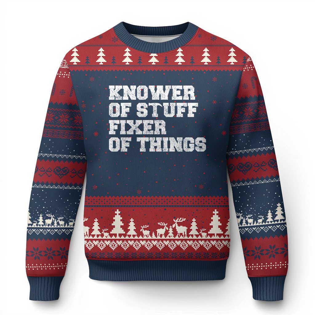 Funny Knower Of Stuff Fixer Of Things Ugly Christmas Sweater Mechanic Engineer Garage