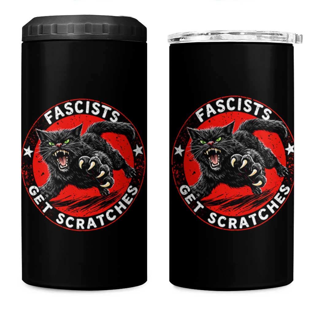 Vintage Black Cat Against Fascists 4 in 1 Can Cooler Tumbler