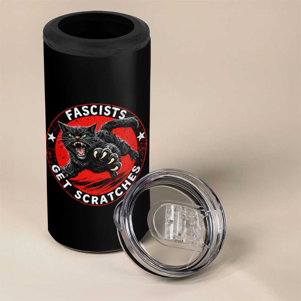 Vintage Black Cat Against Fascists 4 in 1 Can Cooler Tumbler