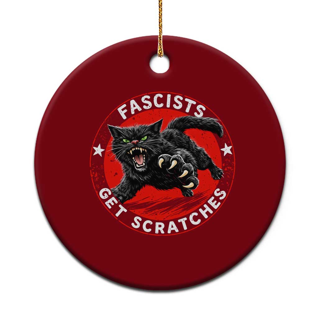 Vintage Black Cat Against Fascists Ceramic Ornament