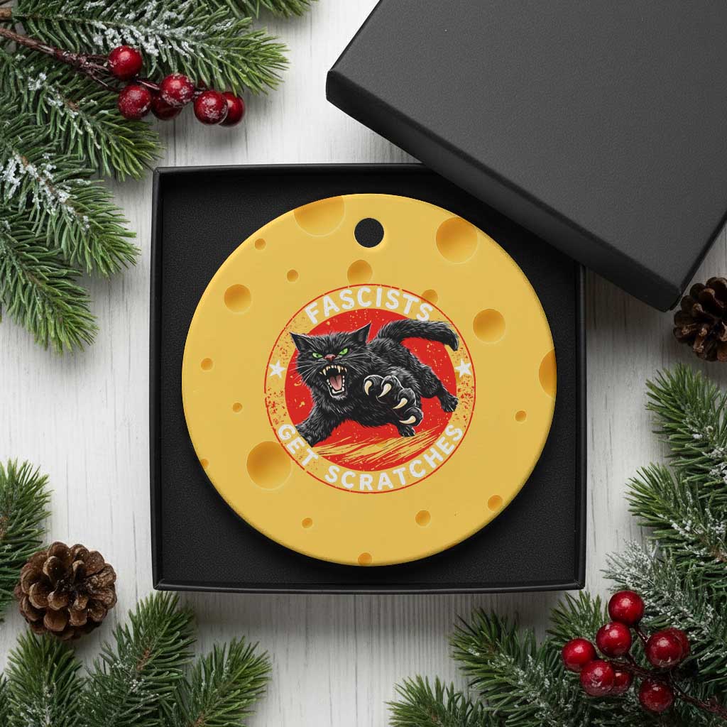Vintage Black Cat Against Fascists Ceramic Ornament